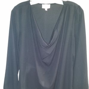 Black swoop neck top